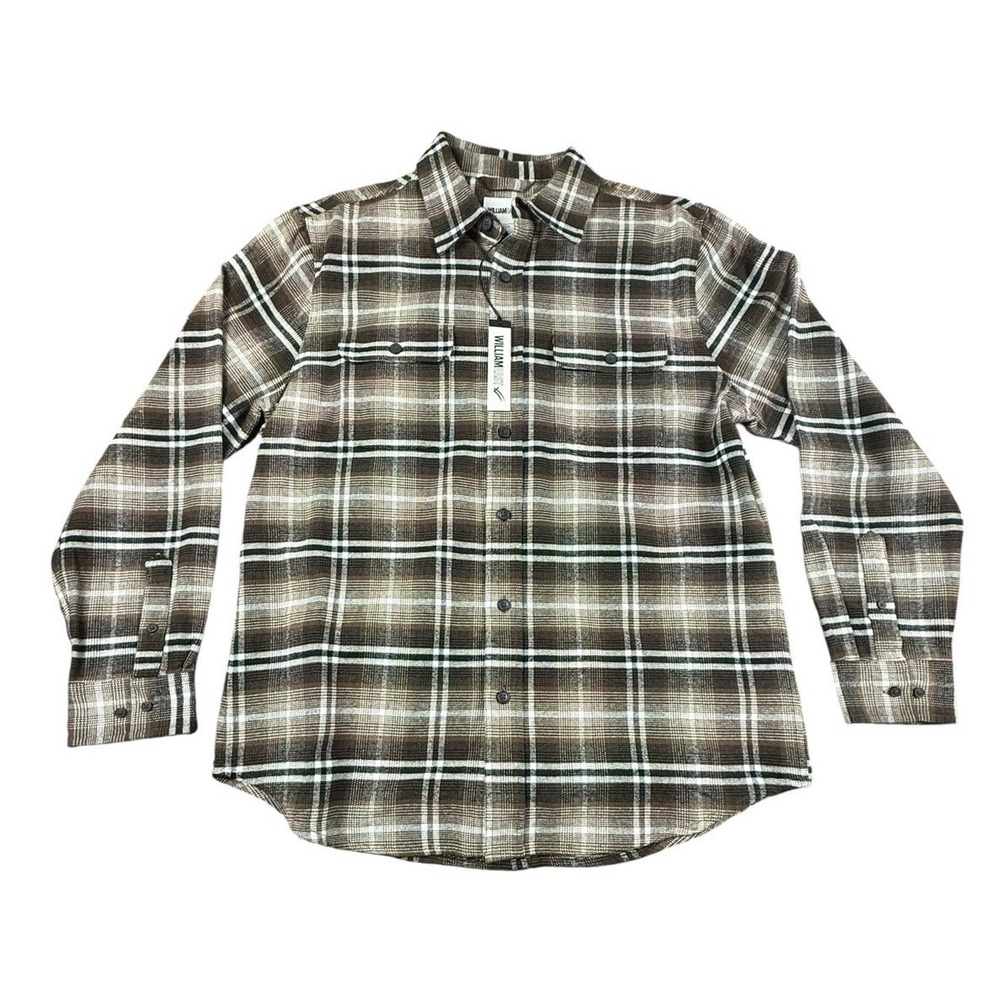 WILLIAM RAST Button Front Shirt Mens Large Brown Plaid Cotton‎ Long Sleeve NEW